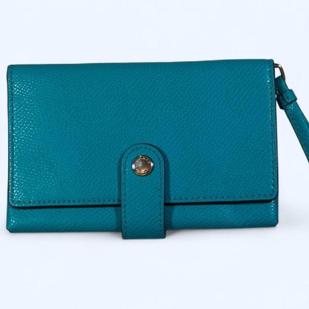 COACH Teal‎ Leather Wallet With Wrist Strap